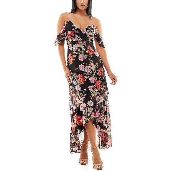 Speechless Floral Print Ruffle Sleeve Ho Low Dress Size XL NWT Multicolored - Picture 1 of 8